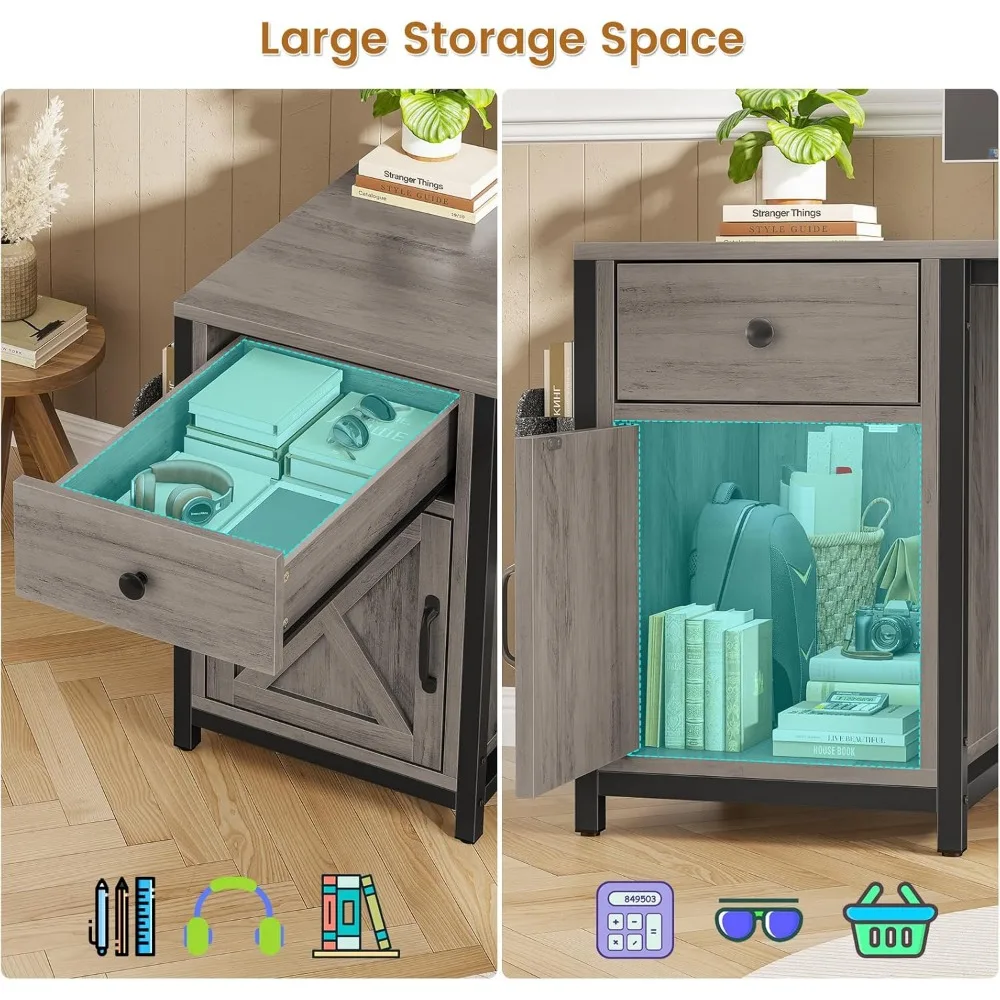 مكتب على شكل حرف L مقاس 63 بوصة على طراز المزرعة مع درج ومخرج طاقة وخزانة تخزين لإعداد مكتب الزاوية