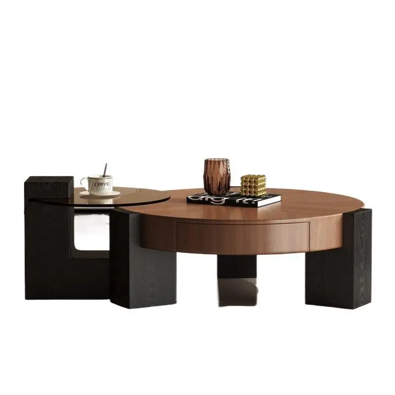 Round coffee table living room home light luxury high-end coffee table combination retro walnut coffee table