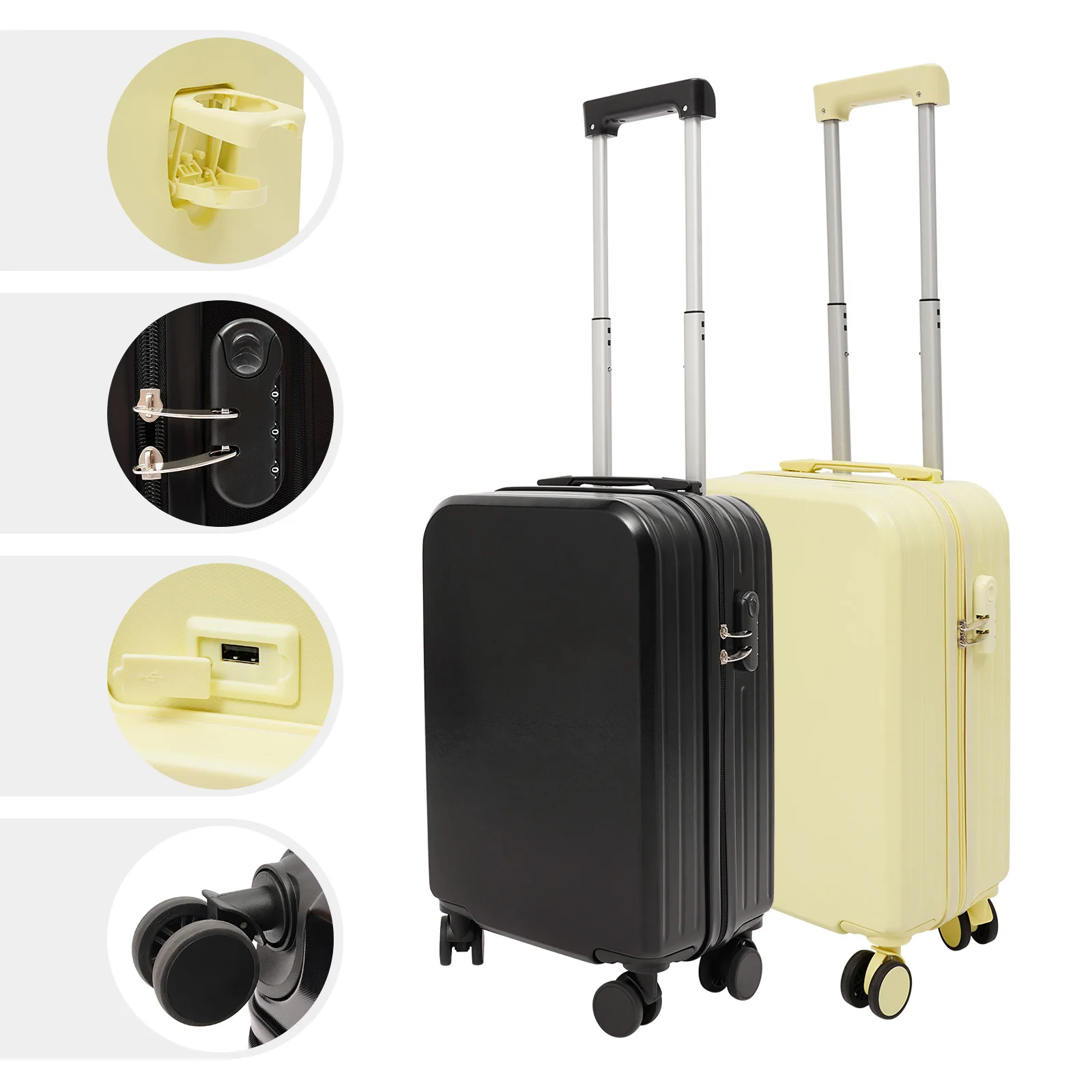 Maleta de equipaje de viaje de 20", equipaje de mano, maleta con portavasos, maleta de equipaje de viaje con puerto USB