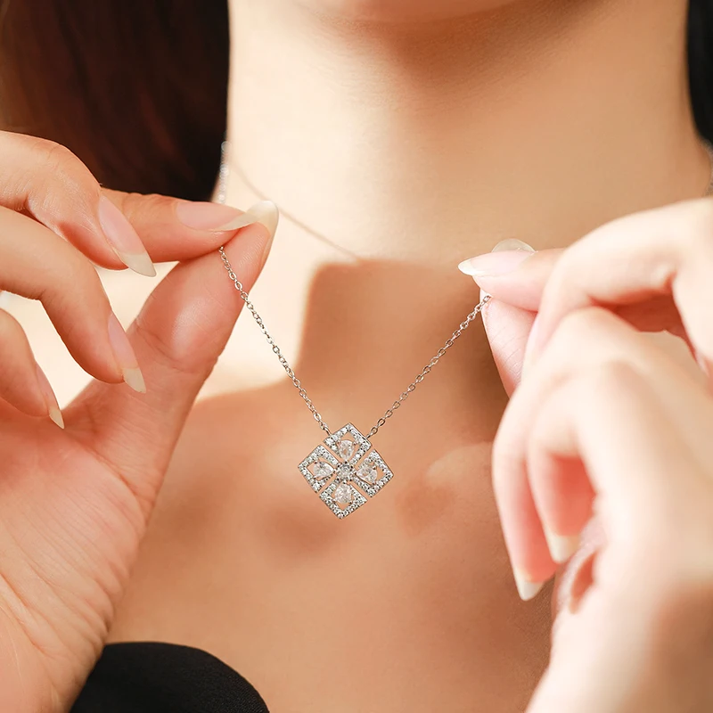 MODIAN Classic Flower Water Drop 5A CZ Necklace 925 Sterling Silver Sparkling Luxury Pendant Necklace for Women Wedding Jewelry