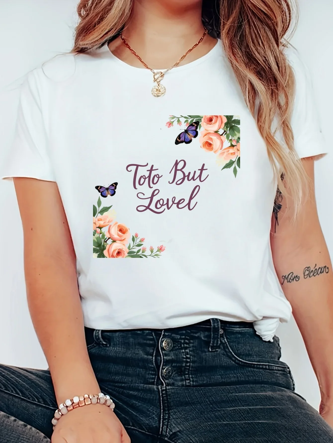 

Floral Butterfly Text Women'S T-shirts Casual Aesthetic Clothes Short sleeved Harajuku streetwear Tops Tees