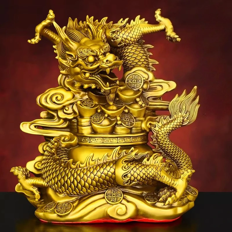 Brass Dragon Figurine Treasure Vase Dragon Office Home Living Ornament