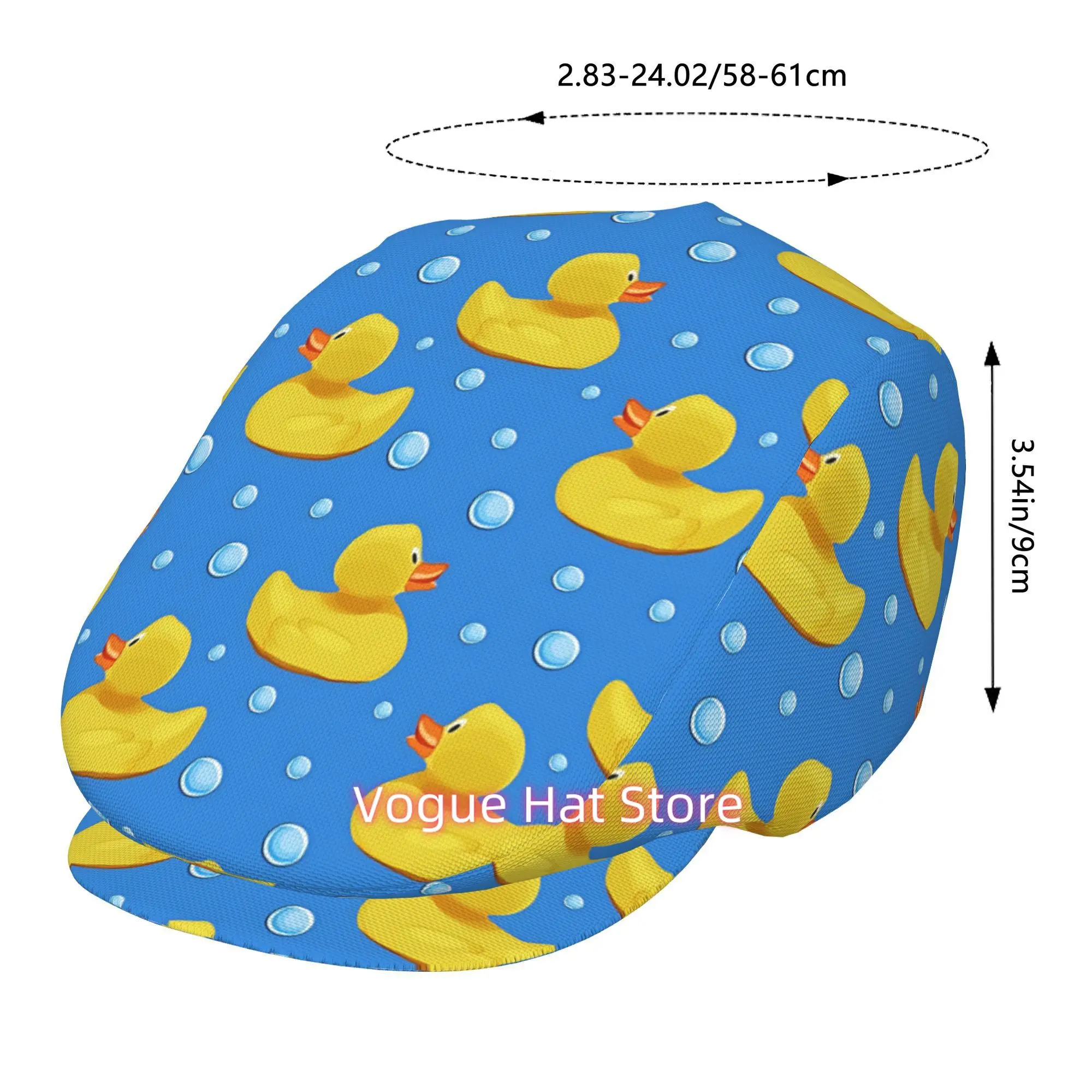 One Yellow Rubber Duck Beret with an All-Over Print, a Vintage Newsboy Cap That Is Unisex And Essential for Both Outdoor Fun And
