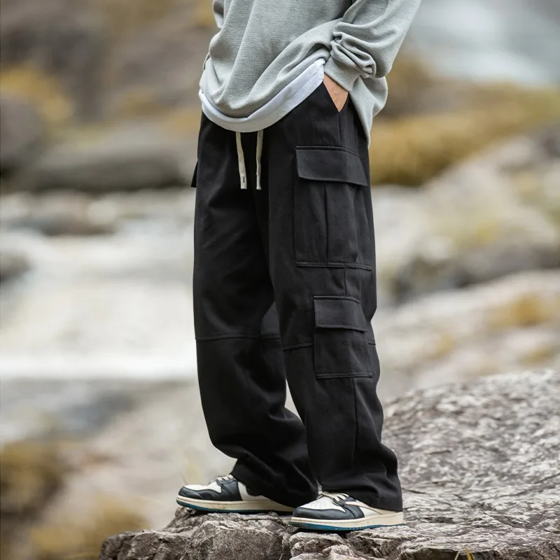 

Весенние рабочие брюки с несколькими карманами, мужские свободные прямые повседневные хлопковые спортивные брюки для отдыха на открытом воздухе большого размера
