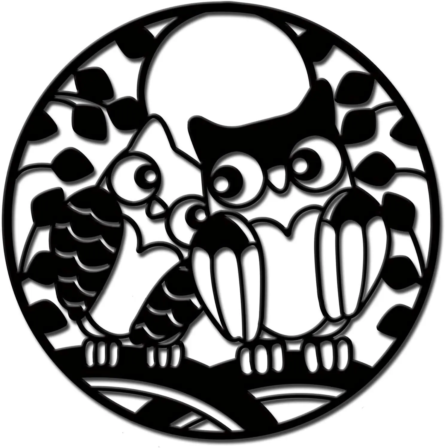 

Metal Owl Wall Sticker Cute Owl Couple on Tree Branch Black Wall Hanging Art Living Room/Home Decoration