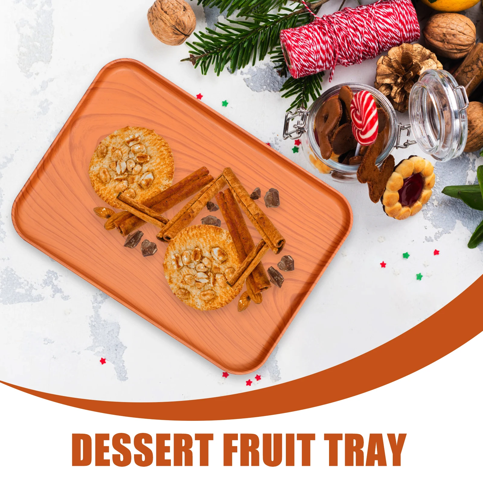 

2pcs Imitation Wood Grain Food Plate Reusable Plastic Serving For Fruits Desserts Sushi Snacks Storage Organization Household