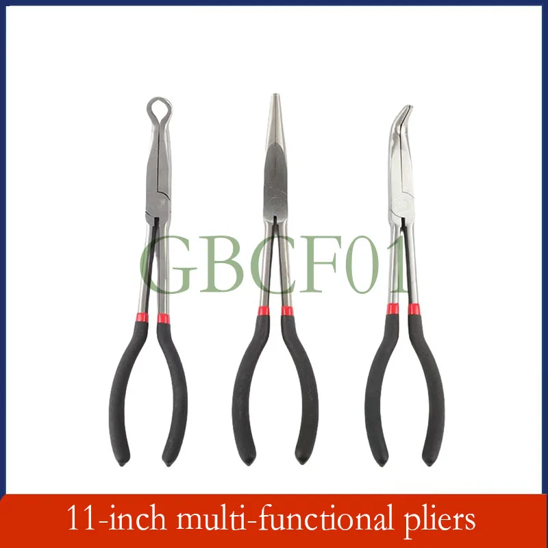 11-inch High Quality Long Nose Pliers with Curved and Straight Tips - Ideal for Industrial, DIY Applications and Car Repair