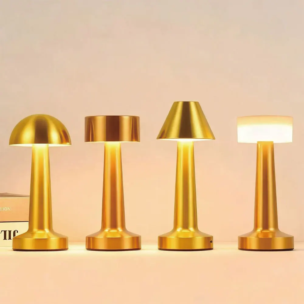 

Настольная лампа Gold Retro LED с сенсорным управлением, регулируемой яркостью, перезаряжаемая, для ресторанов, кафе, создания атмосферы, подсветки, для дома, спальни