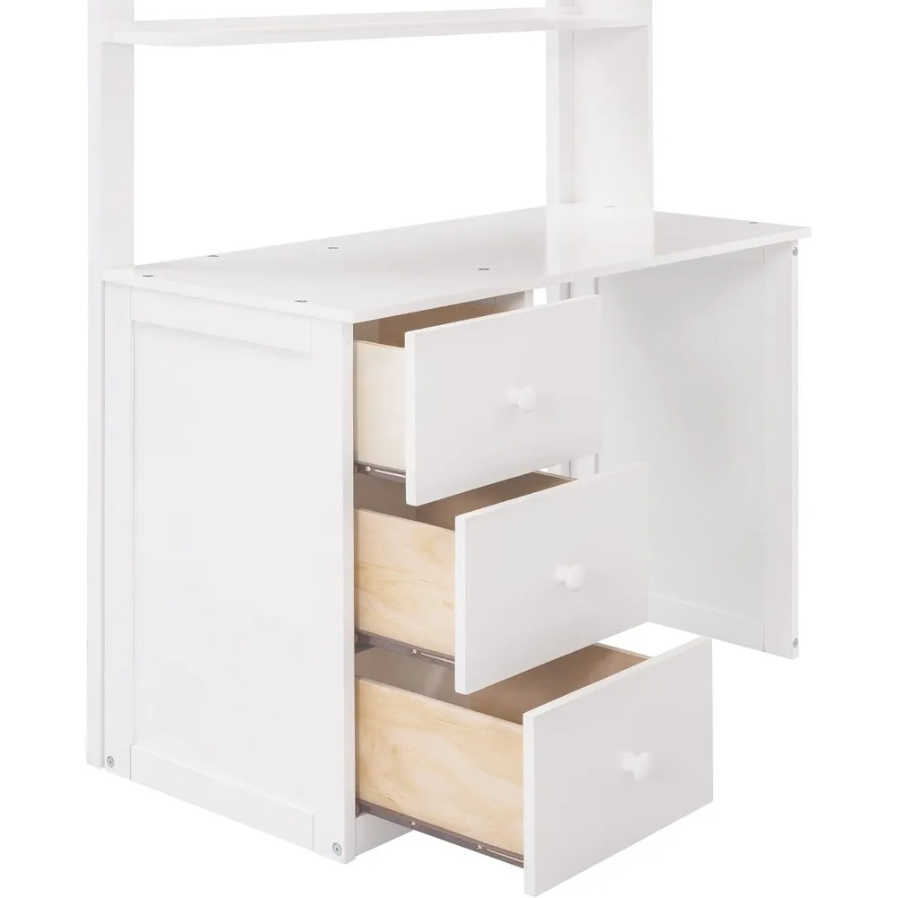 Hoog Twin-size hoogslaper met bureau en kledingkast, massief houten hoogslaperframe Twin met opbergladen voor kinderen tieners volwassenen, nr