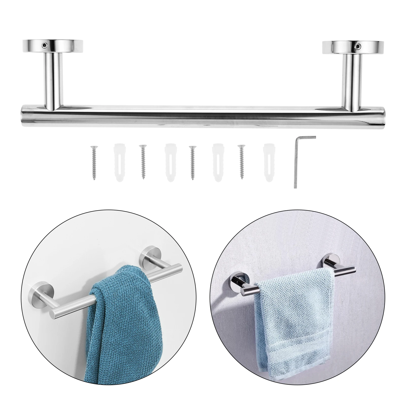 Towel Rail 30CM Hand Towel Holder Bathroom Towel Bar Kitchen Dish Cloths Hanger 304 Stainless Steel Polished Steel Wall Mounted