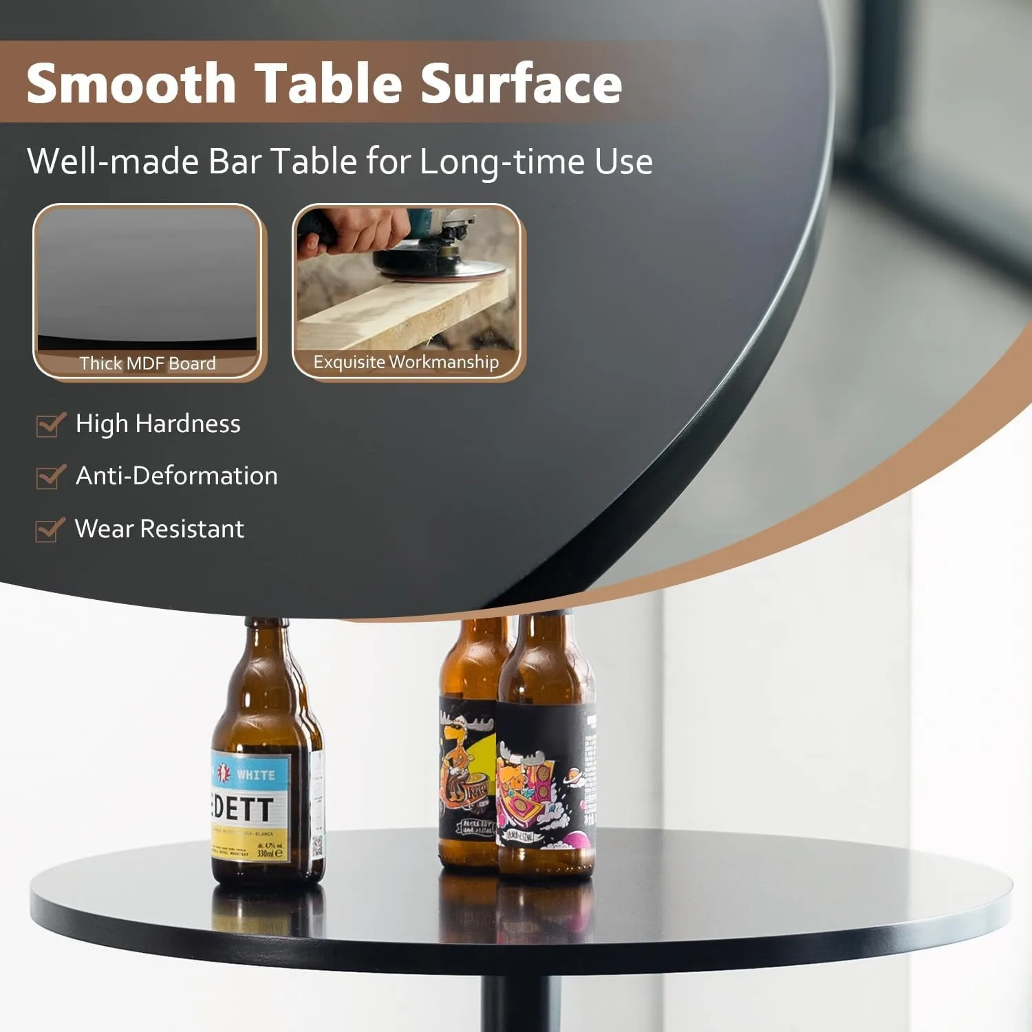 Modern Round Pub Hydraulic Dining Room Home Kitchen Bar Top Tall Table, Black image 3