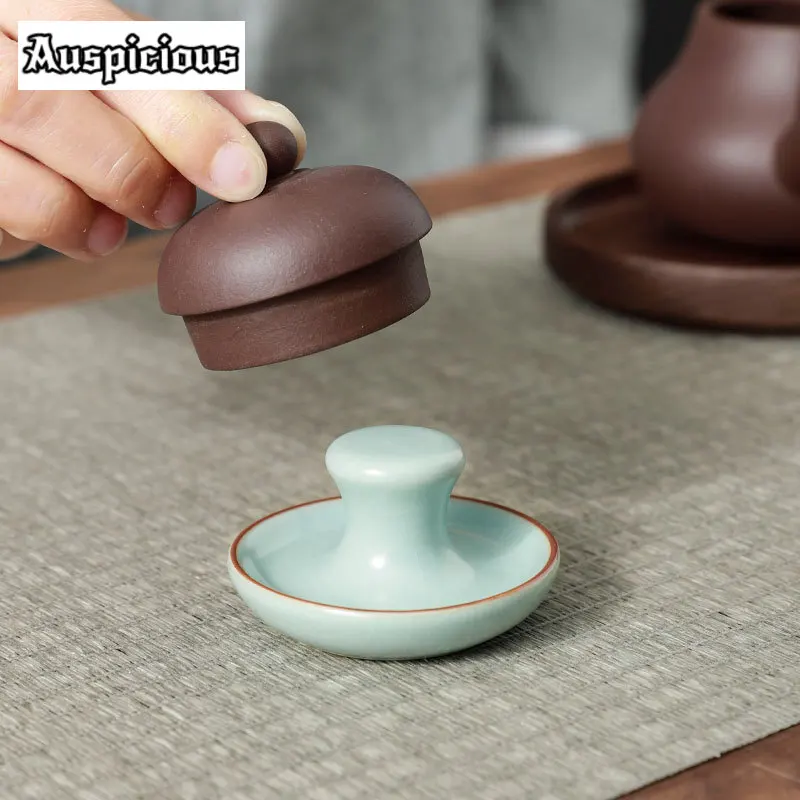 High-end Ru Kiln Porcelain Purple Clay Teapot Teapot Cover Holder Retro Cover Frame Zisha Pot Lid Shelf Tea Services Decoration