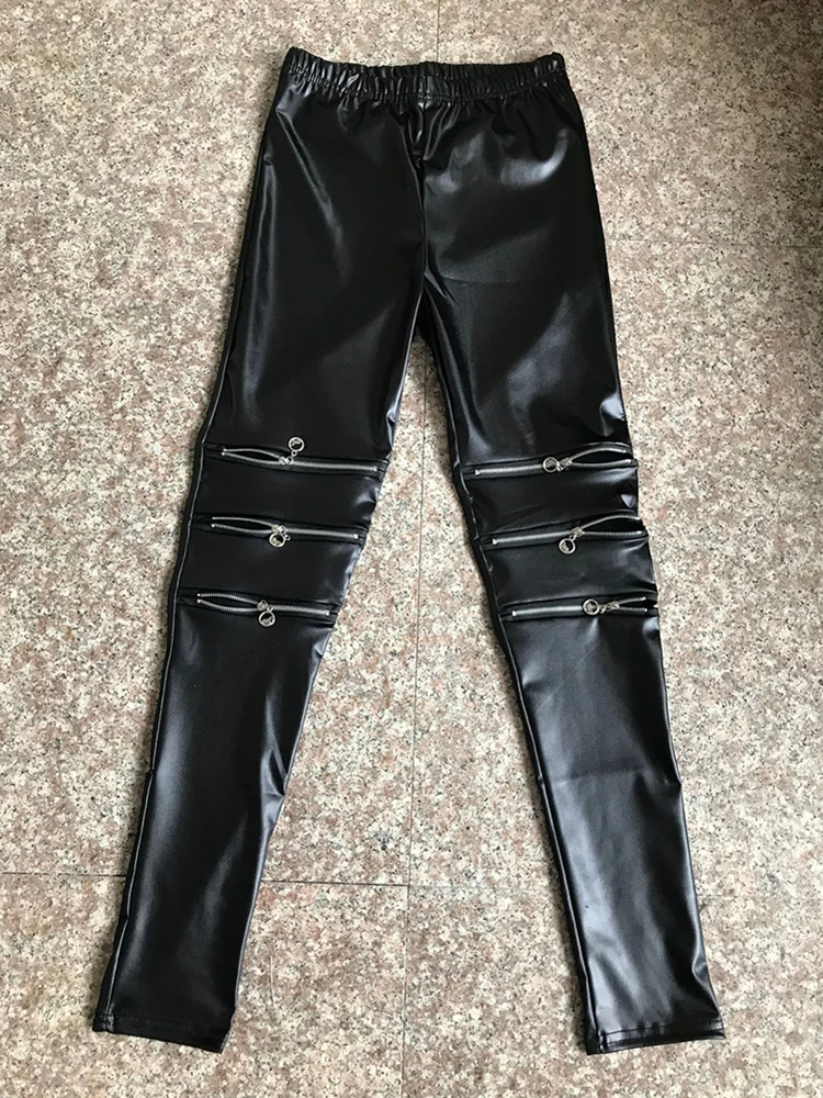 Leggings femininas de couro falso com zíper, calças justas sexy, calças lápis de malha, leggings esportivas pretas, calças de ioga, roupas de