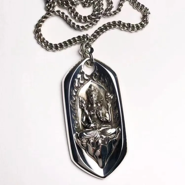 Retro Bodhisattva Pendant Men Jewelry Quality Chain Necklace Male Amulet Maitreya Buddha Lotus Statue Necklaces Lady