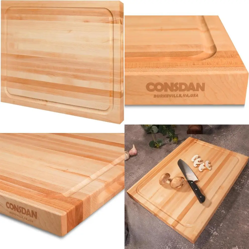 

Maple Wood Cutting Board Kitchen USA Grown Hardwood 20x15 with Inner Handle Prefinished Food Safe Long-Lasting Chopping Surface