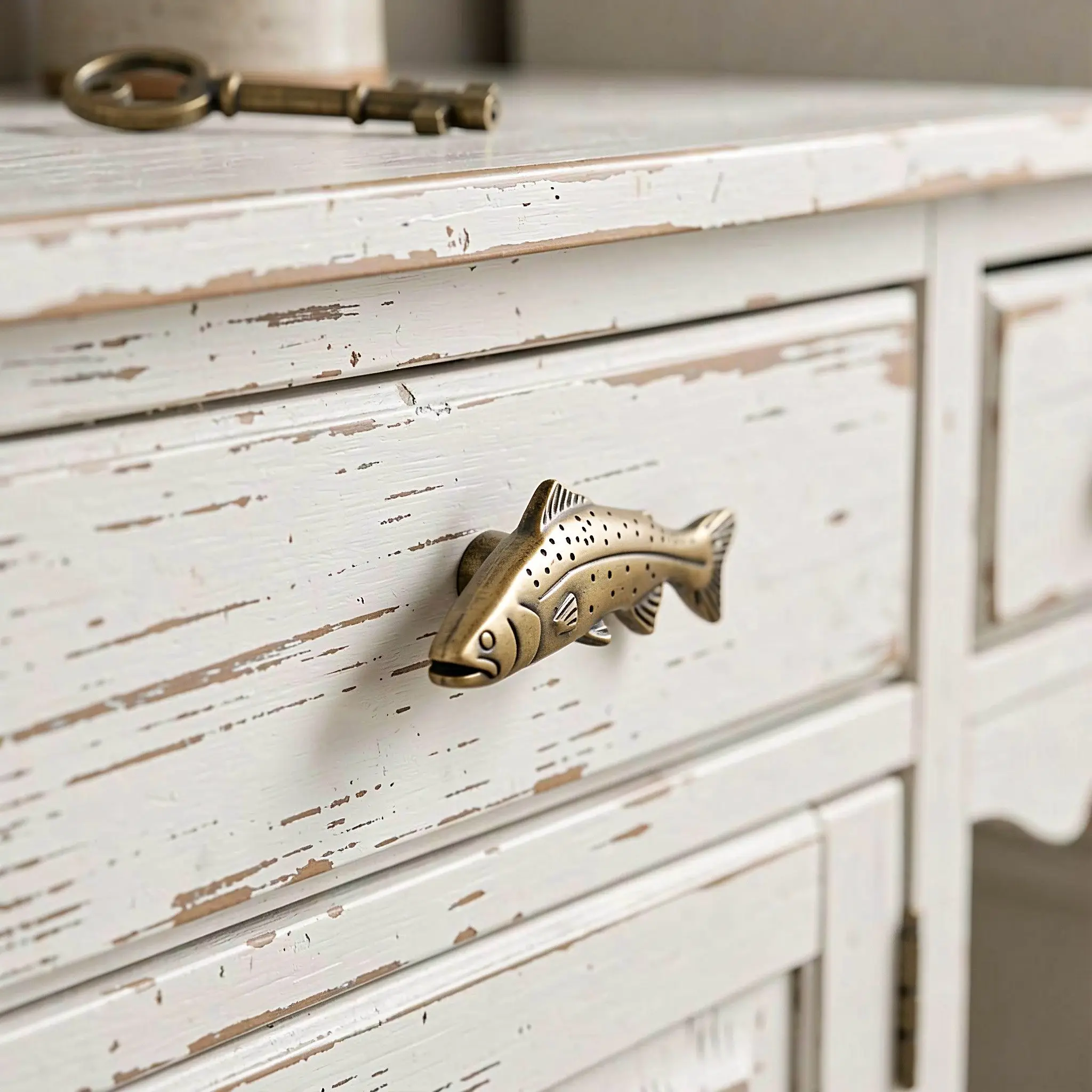 4Pcs Fish Shaped Cabinet Pulls Zinc Alloy Coastal Drawer Handles Antique Style Cupboard Knob Hardware for Dresser Cabinet Drawer