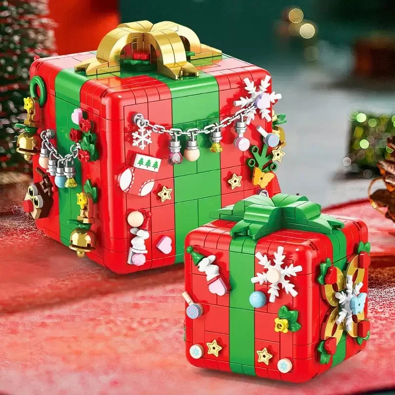 Diy Building Block Model Christmas Gift Surprise Mechanism Box Elf Snowman Bricks Ornament Toy For Children & Adults