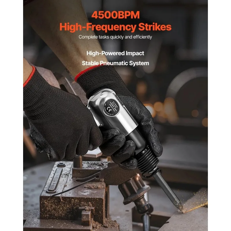 Air Hammer, 4500BPM Pneumatic Hammer with Rust Removal Air Needle Scaler & 4PCS Chisels Round Shank Air Chisel Pneumatic Tool