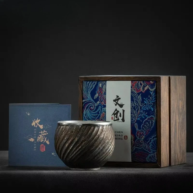 

170ml High-end Gilt Iron Glaze Ceramics Tea Cup Handmade Household Coarse Pottery Puer Kungfu Teaset Tea Ceremony Gift Packaging