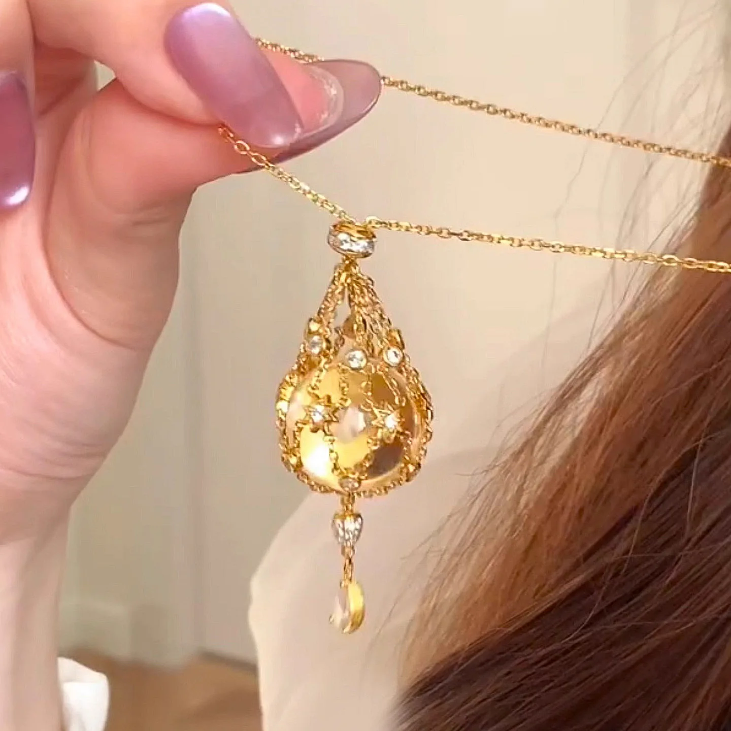 Popular White Crystal Starry Mesh Bag Pendant, Retractable Necklace Accessory, Niche Design, High-end And Versatile For Women