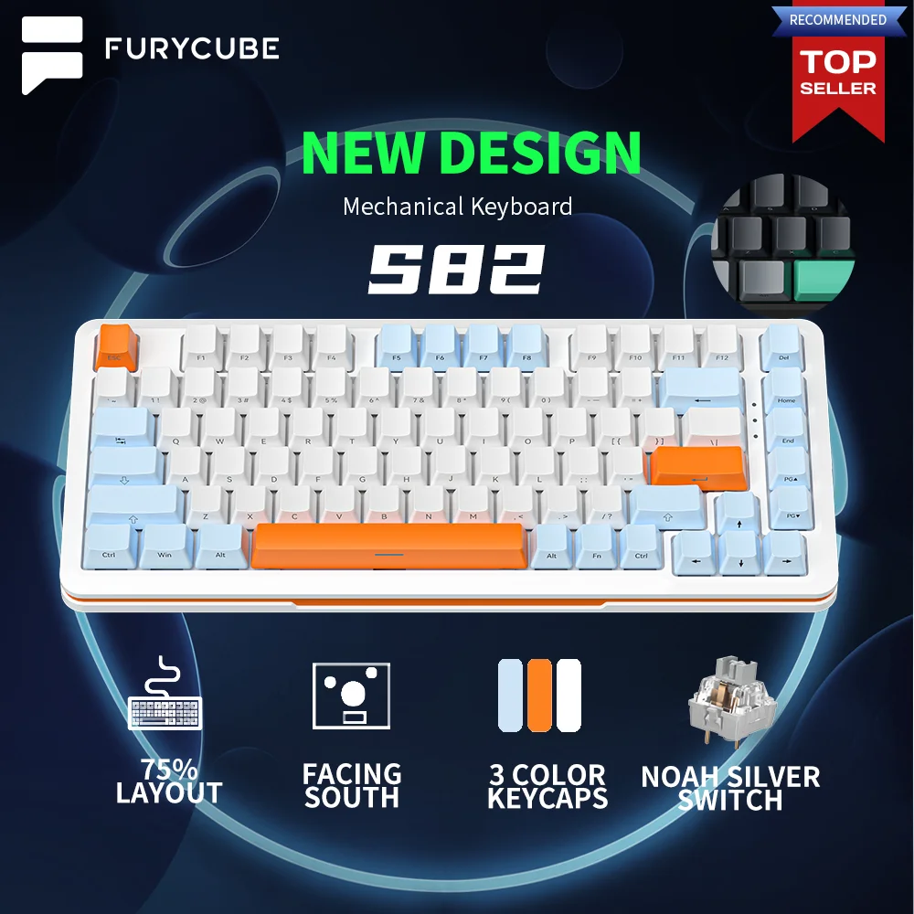 

FURYCUBE 82 Keys Mechanical Keyboard gamer PBT Keycaps Outemu Switch Hot Swappable 75% Wired Gaming Keyboards White Light S82