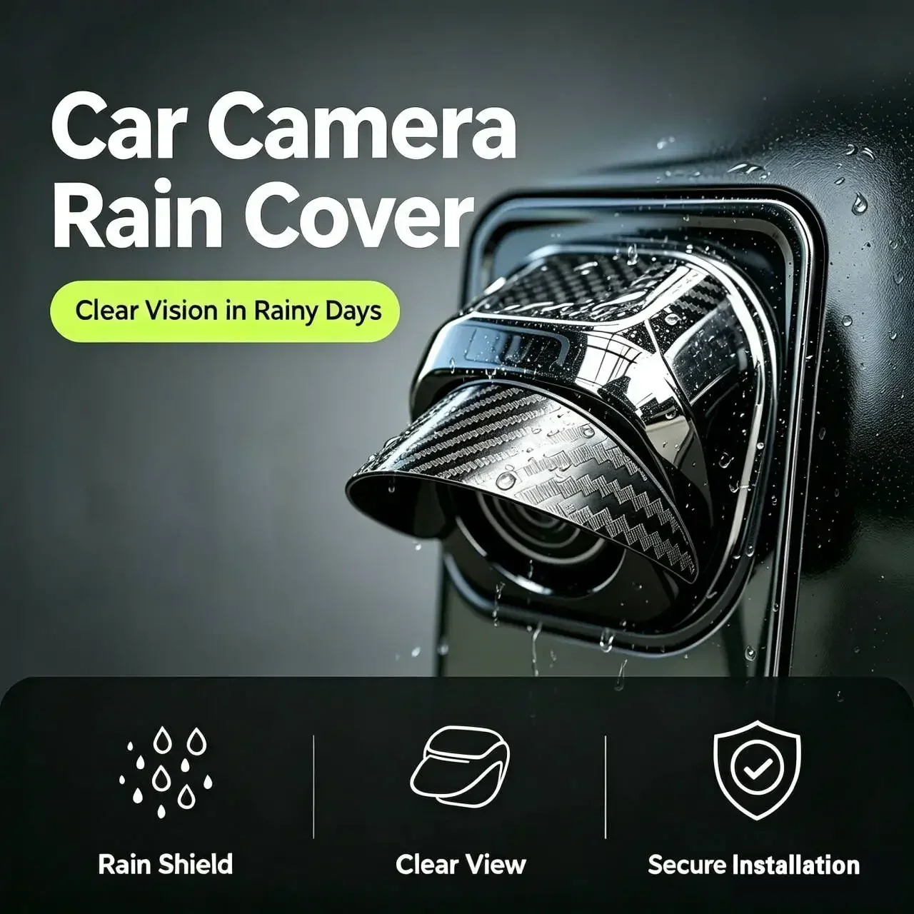 Car Reversing Camera Rain Cover Car Rear Camera Rain Cover Carbon Fiber Pattern Car Rear View Camera Protection Trim Dust Shield