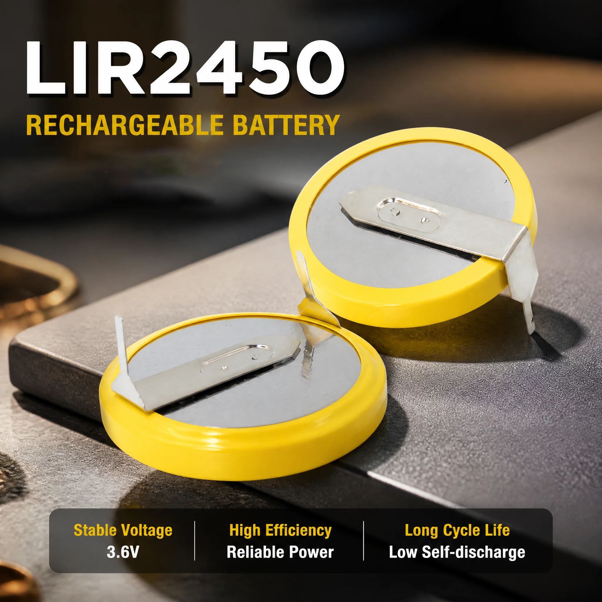 LIR2450 3.6V 120mAh Rechargeable Lithium Coin Battery With Solder Tabs Pins Replace CR2450 DL2450 For Circuit Board Smart Tag