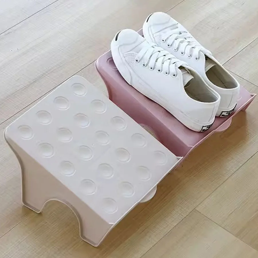 2-stufiges, stapelbares Schuhregal aus Kunststoff, Schuh-Organizer für Schrank und Eingangsbereich, platzsparende Schuhaufbewahrung, stapelbares Kunststoff-Schuhregal, rutschfest