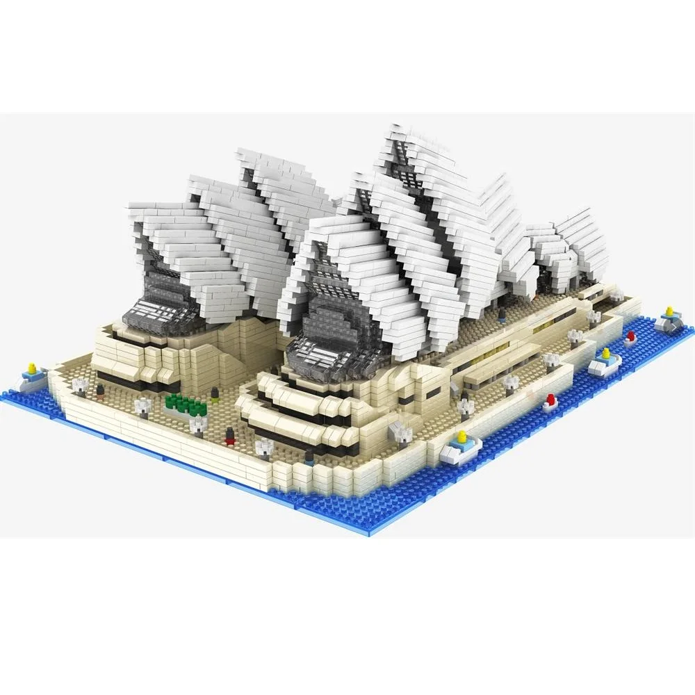 Pzx mini blocos arquitetura mundial sydney opera house modelo de construção tijolos juguetes para crianças brinquedos presente natal 9915