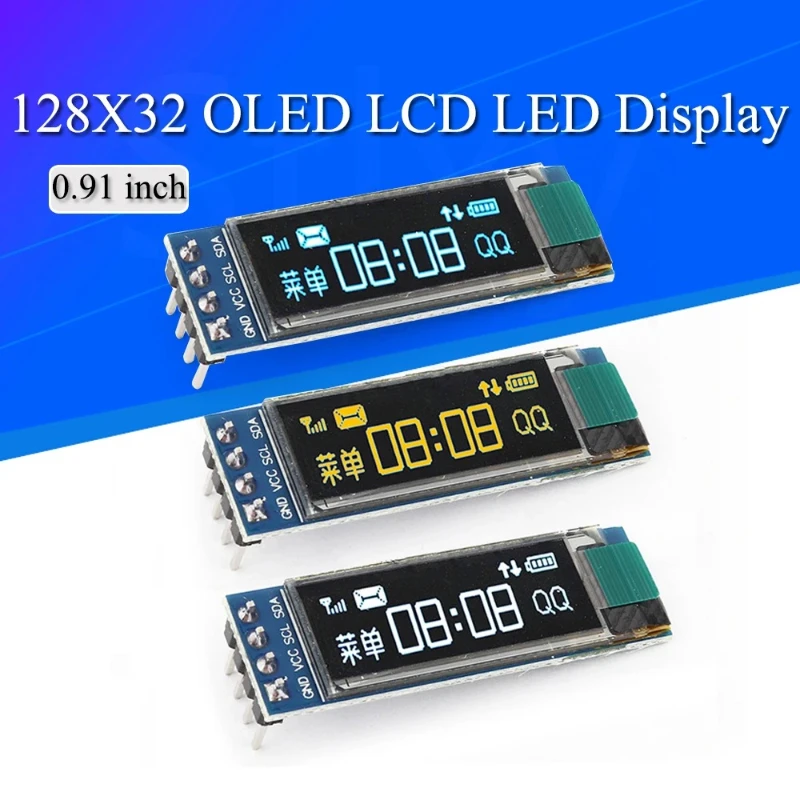 0.91 inch OLED Module 0.91' White/Blue OLED 128X32 OLED LCD LED SSD1306 Display Module 0.91' IIC Communicate for Arduino