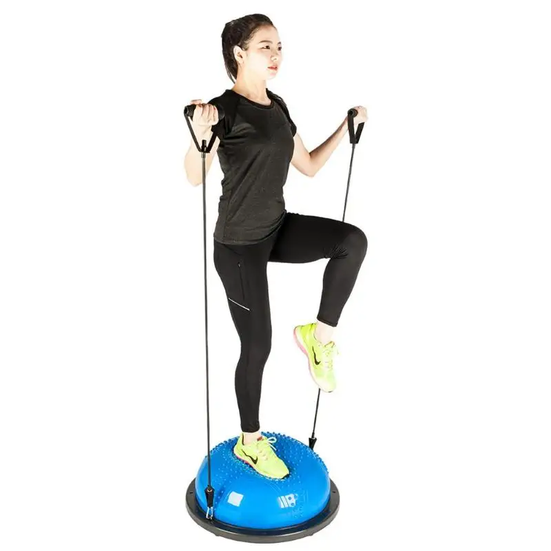 Gym Exercise PVC Yoga Half Balance Bouncing Ball With Resistance Bands