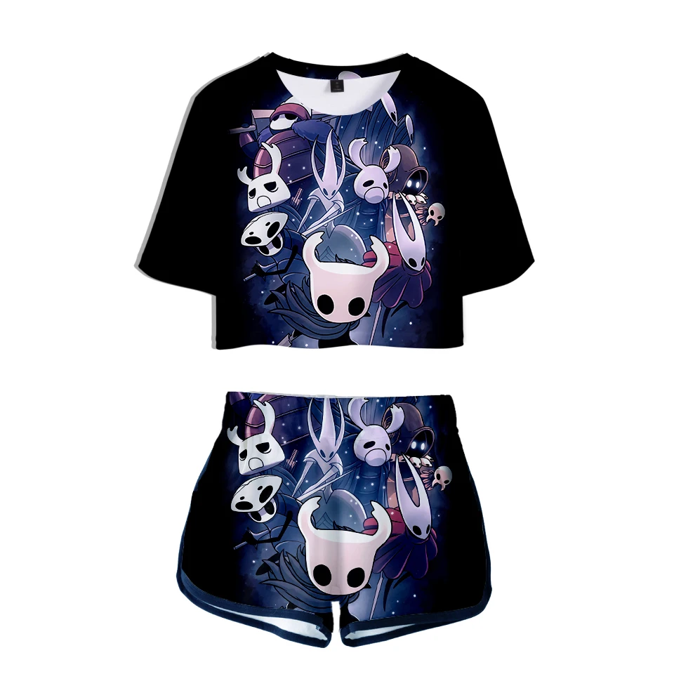 Conjunto de dos piezas de caballero hueco para niñas, Camiseta corta de manga corta y pantalones cortos, chándal juvenil, 3D