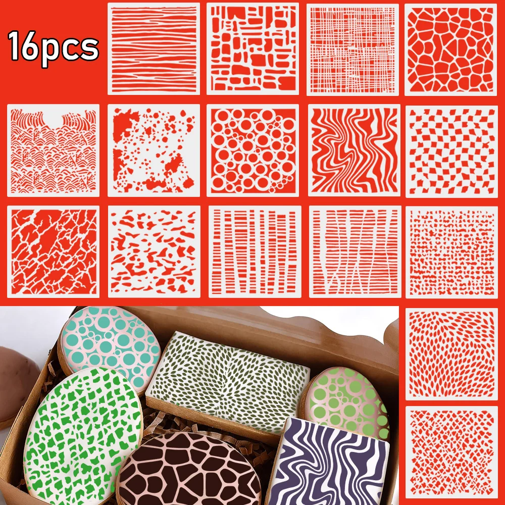 16Pcs Animal Texture Stencils, Food Grade PET Templates for Baking, Cookie, Journal, Wall Painting & DIY Art Crafts