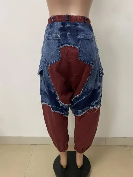 Jean Harun ample en Denim pour femmes, nouvelle tendance, ceinture élastique, épissure, vêtements pour femmes, été 2025