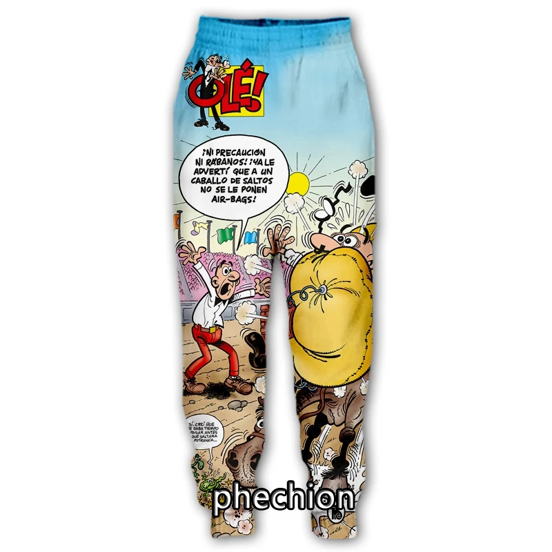 Calça casual feminina e masculina Mortadelo y Filemon com estampa 3D, moda streetwear, calças compridas esportivas soltas, nova, F86