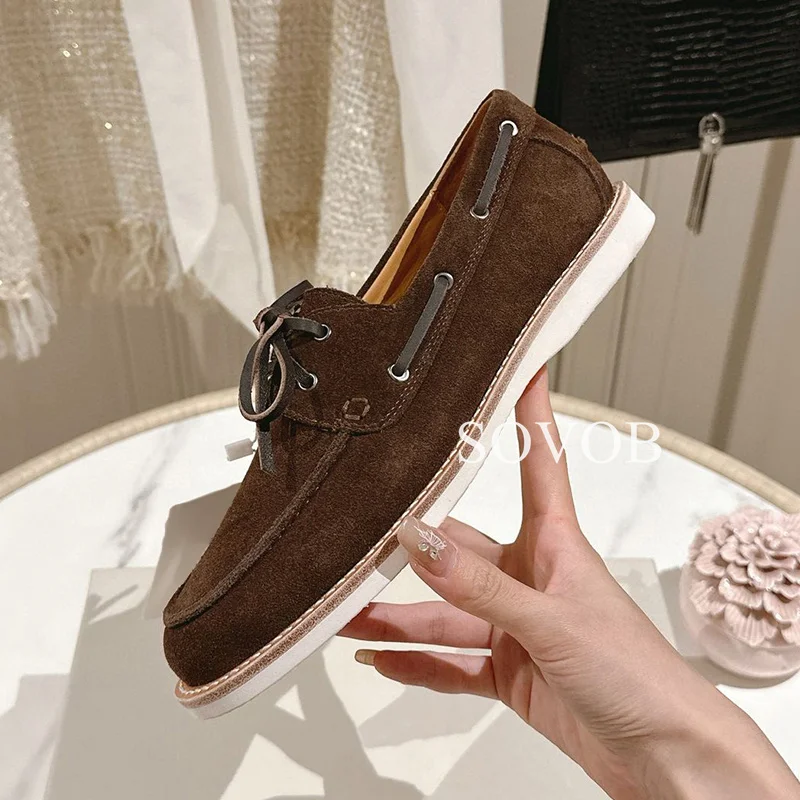 New Spring Autumn Vintage Lace-Up Flat Shoes Round Toe Shallow Mouth Loafers Daily Commuter Shoes Driving Shoes Unisex 2024