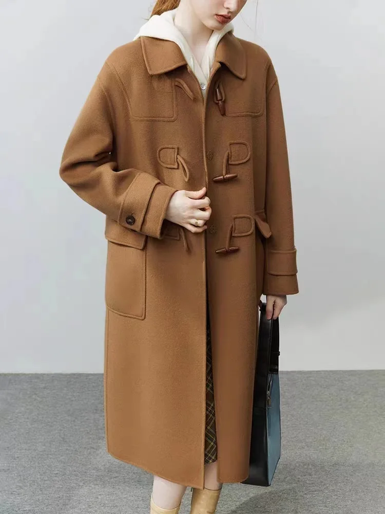 

FS элегантное пригородное академическое двустороннее дубленное пальто ручной работы на пуговицах во французском стиле, женская длинная осенне-зимняя верхняя одежда