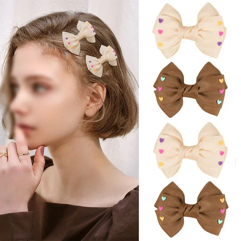 Oaoleer 2 adet kadın grogren kurdele saç fiyonk klipleri sevimli ilmek saç renkli aşk kalp şapkalar kızlar saç aksesuarları