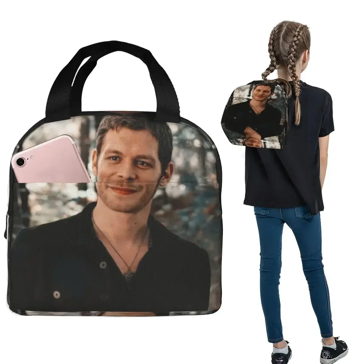 Cuddle With Klaus The Vampire Diaries Insulated Lunch Bag for Women Kids Portable Food Boxes Thermal Lunch Box Tote