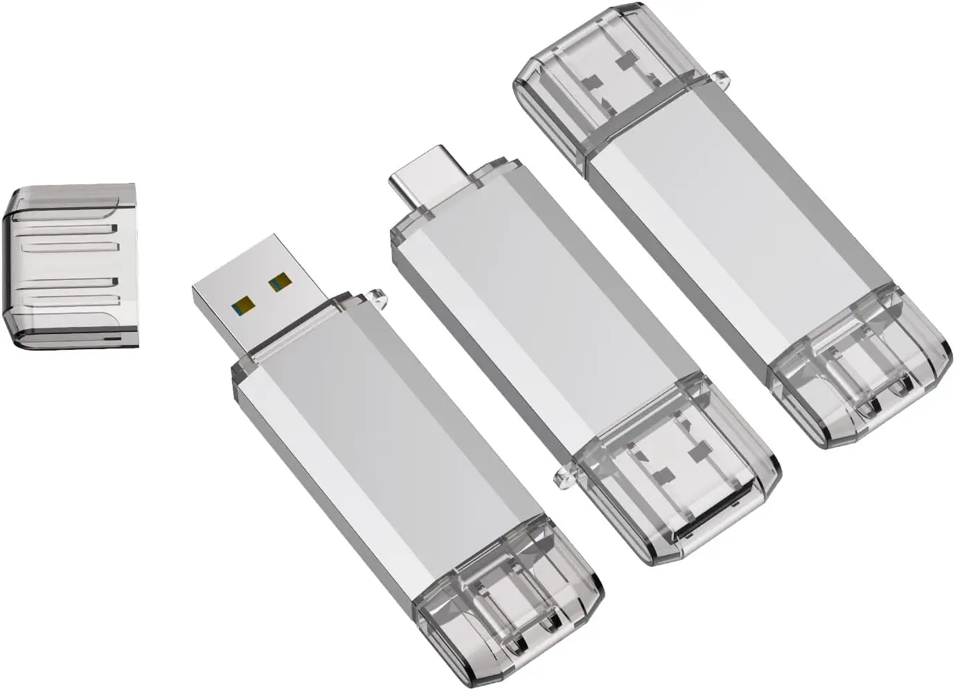 

Набор из 3 флеш-накопителей USB-C на 32 ГБ, металлические флешки с двойным OTG-подключением и брелоком для смартфонов, MacBook, компьютеров и планшетов (серебристые)
