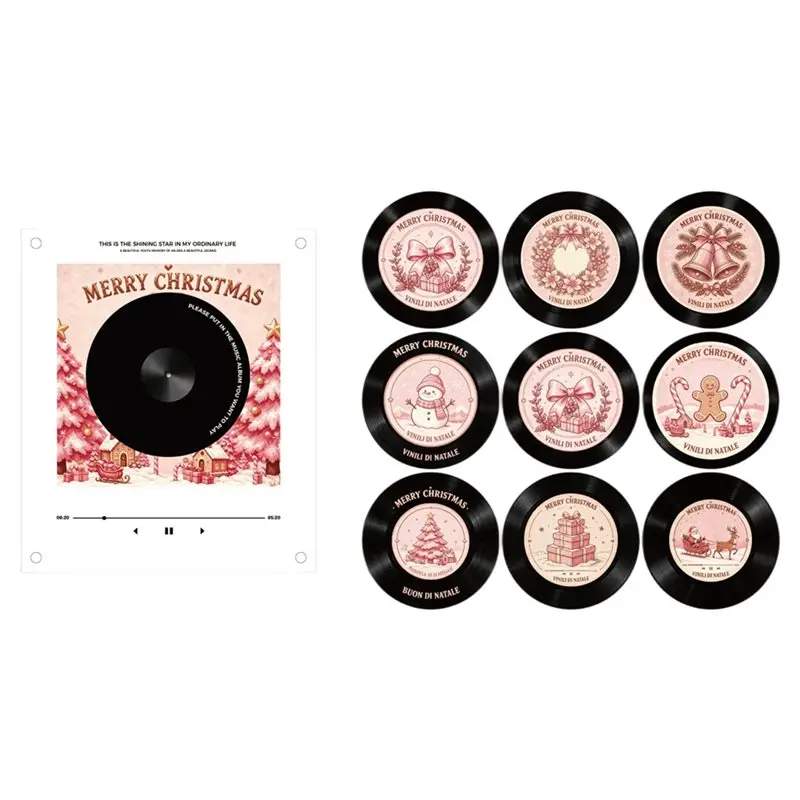 TFORU-Personalized Audio Magnetic Vinyl Music Player Fridge Magnet 9 Discs LED Retro Design Christmas Music Decor