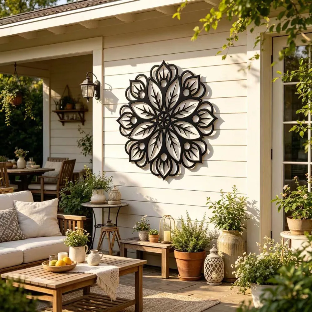 Floral Mandala metal wall art, zen yoga room wall decor, minimalist mandala iron sculpture, spiritual balance wall hanging