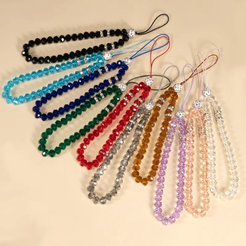 Fashion Mobile Phone Chain Elegant Acrylic Crystal Beads Cellphone Strap Lanyard Hanging Cord Keychain Jewelry Accessories