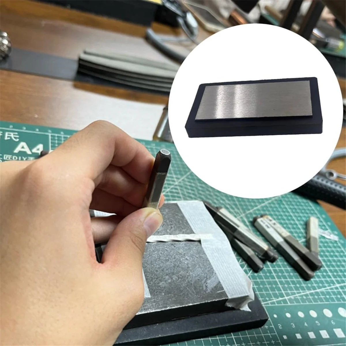 

2025+ 7,8 "X4,2" стальной настольный блок с плоской наковальняю, ювелирный инструмент с прочным резиновым блоком, молоток для штамповки ювелирных изделий, для изготовления ювелирных изделий