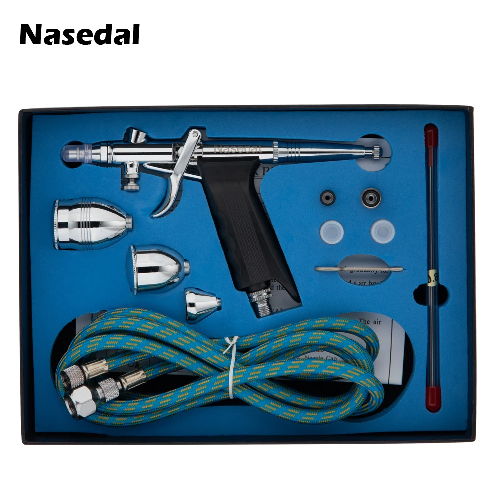 Nasedal 0.3 0.5 0.8 mm Dupla Ação Gravidade Airburhs 2cc 5cc 13cc Pistola de Pulverizador Nt116b Aerógrafo Conjunto Spray Modelo Escova de ar