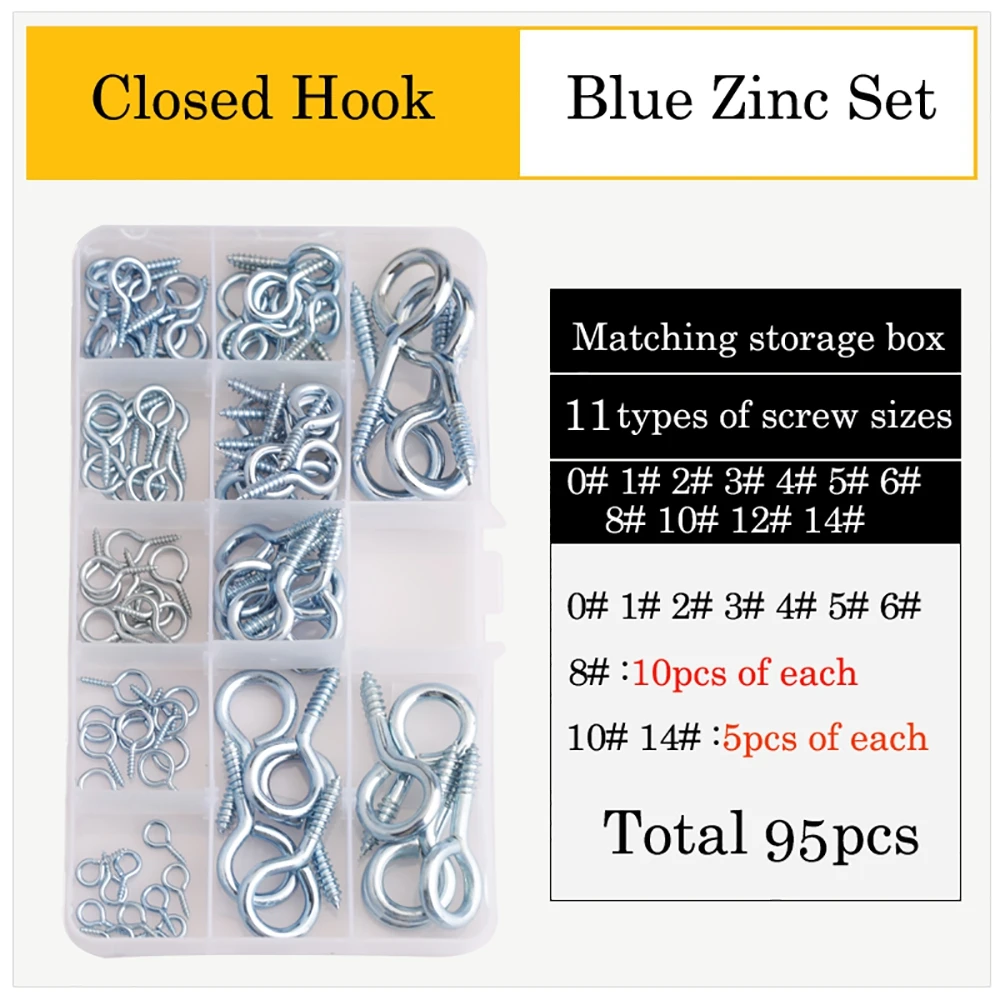 Ring Question Mark Hooks Closed Sheep Eye Hook Screws Self-Tapping Screw Set For Wood Securing Steel Blue Zinc Copper Plating
