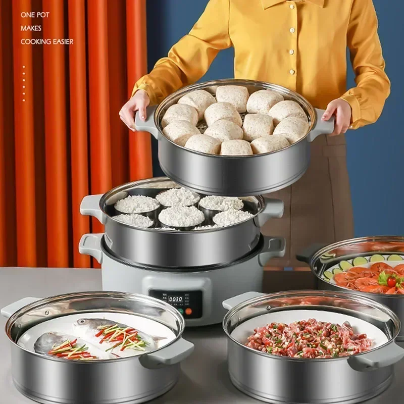

Desktop Electric Stainless Steel Steamer Household Extra Large Steamed Fish Pot Steamed Buns Steamer Drawer Three-layer Large Ca