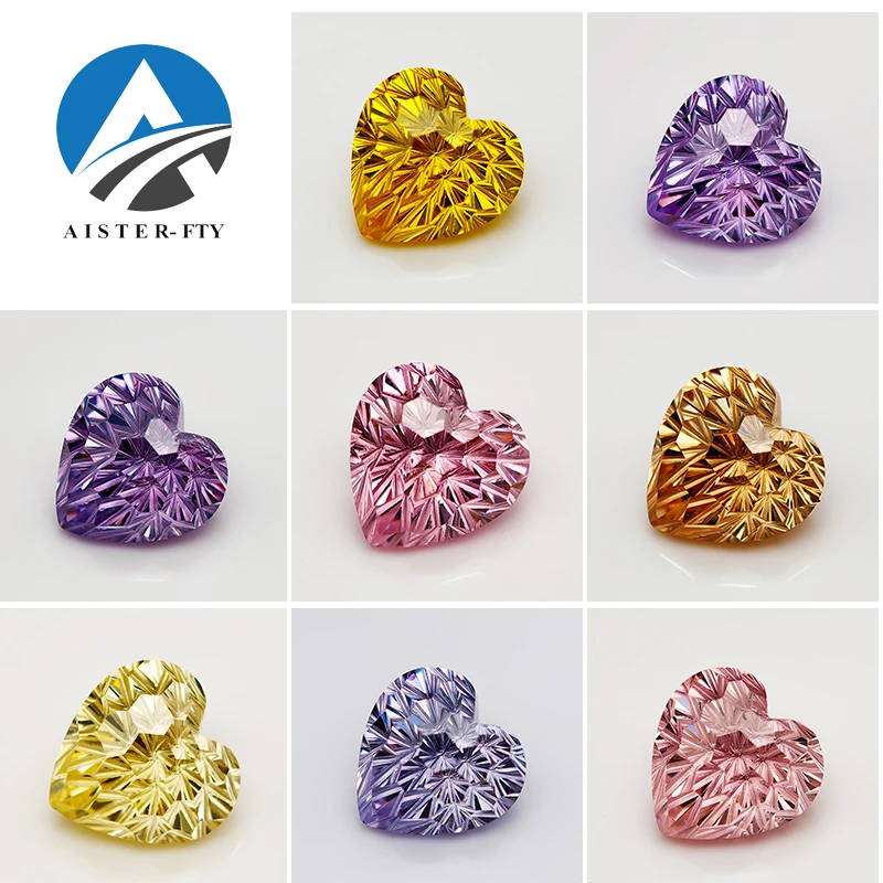 5A 新品 高級 パープル/紫/イエロー/シャンパンカラー 6x6mm ハート型 パイロテクニックカット キュービックジルコニア ストーン ルースジェムストーン ジュエリー製作用