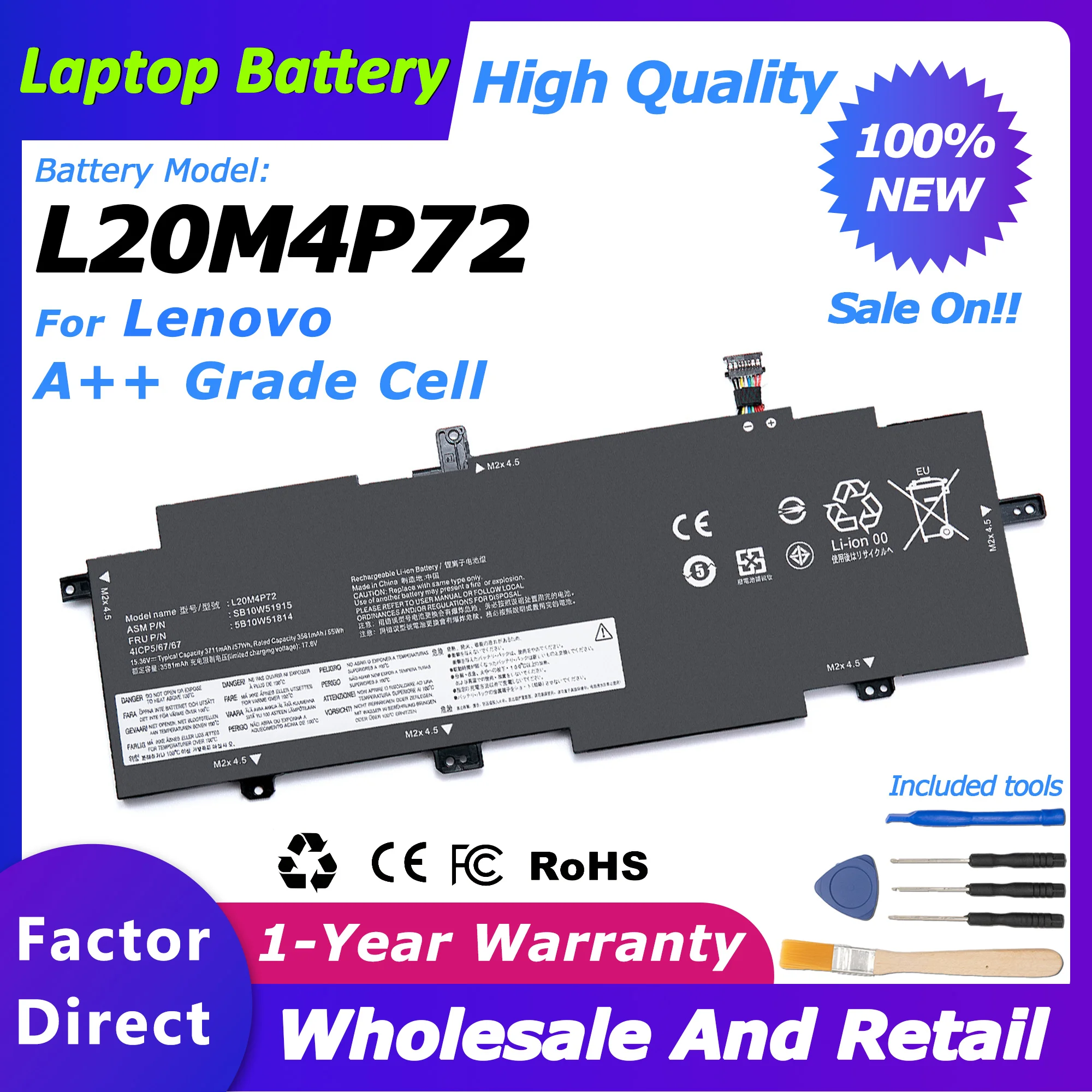 

L20M4P72 Genuine Battery L20C4P72/L20D4P72/L20M4P72 battery SB10W51914/SB10W51916 for Lenovo THINKPAD/T14S/G2 3711mah/57wh