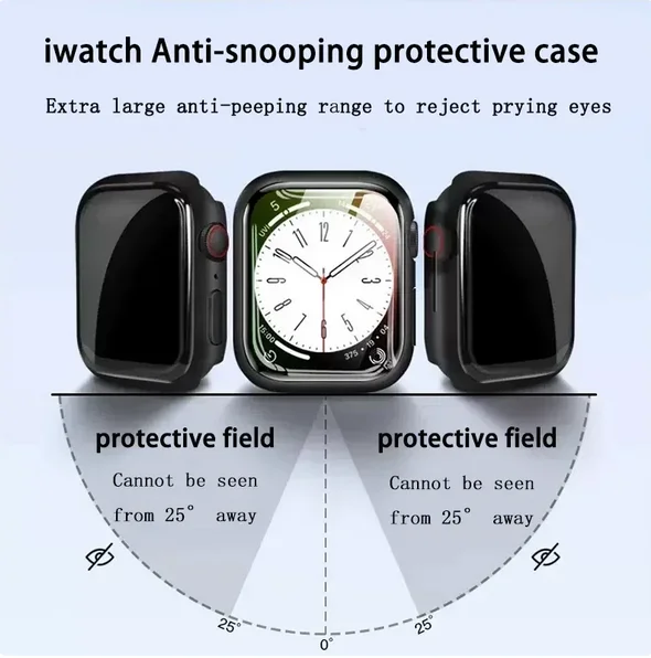 Privacy Case for Apple Watch Series 6 5 4 SE 2 40mm 41mm Tempered Glass Screen Protector for iWatch 9 8 7 45mm 44mm 49mm Ultra